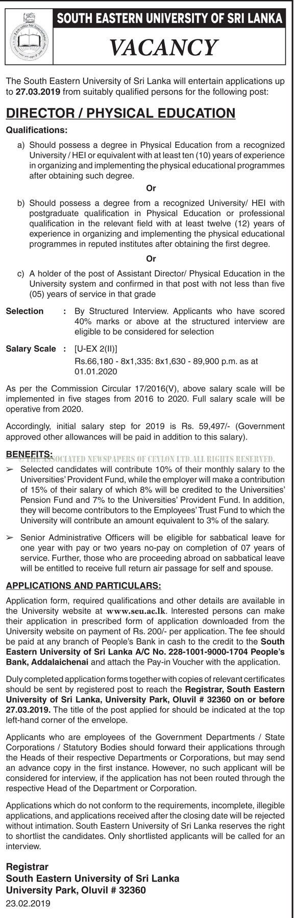 Director (Physical Education) - South Eastern University